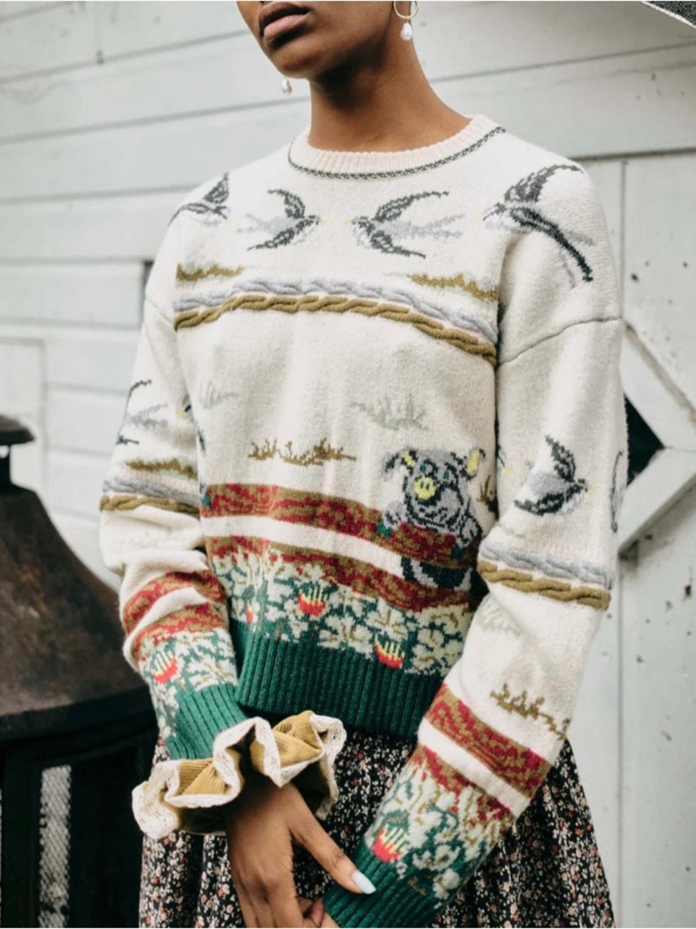 RARE Anthro Meadows Countryside Wool Women's Crewneck Sweater